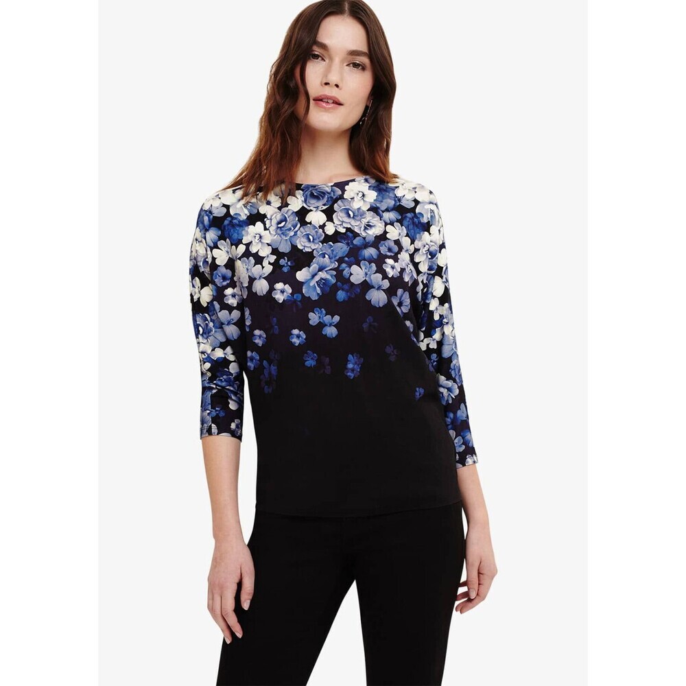 Phase Eight Frankie 3/4 Sleeve Top Black/Blue Floral Print size 10 US/14UK $119